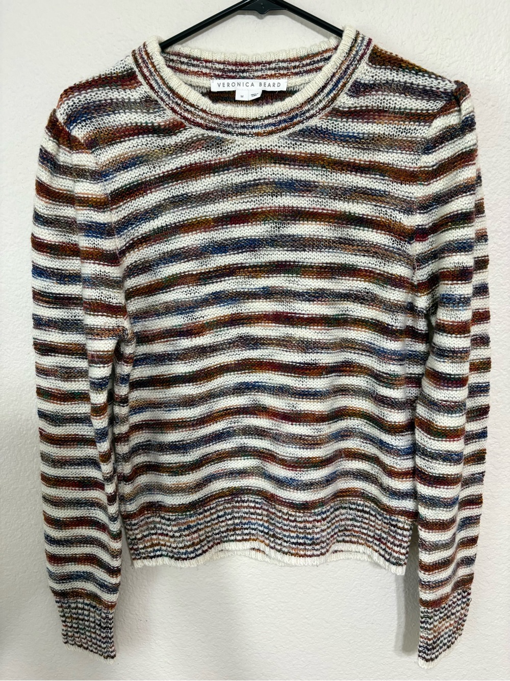 Veronica Beard Cream Multicolor Striped Crewneck Sweater Size M